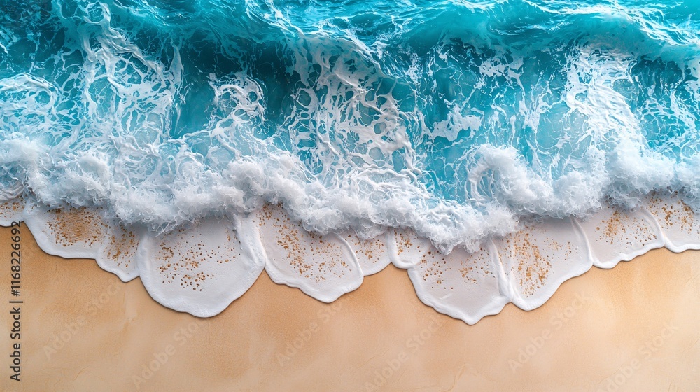 Ocean waves crashing on sandy beach coastal scene aerial view serene environment Ocean waves crashing on sandy beach coastal scene aerial view serene environment