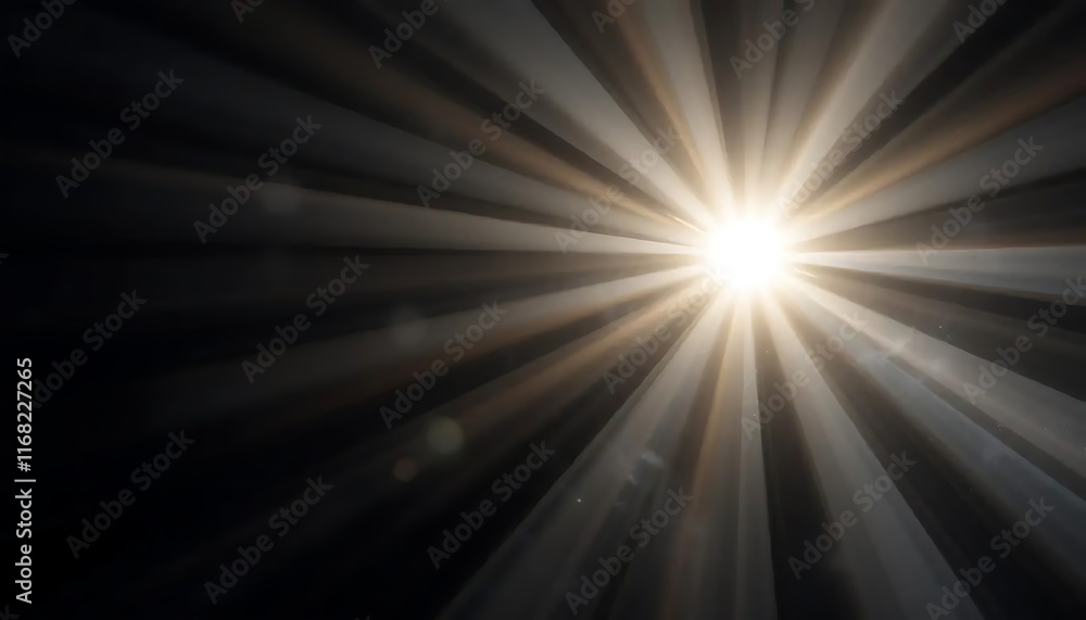 Fototapeta premium Mystical Sun Rays Burst Isolated on Dark Night Sky