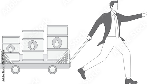 Buying crude oil investments, Businessmen buy barrels of oil using shopping charts, buy crude oil stocks to make a profit, crude oil investment transactions, global petroleum buying and selling