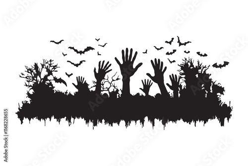 Zombie hands horror silhouette vector illustration