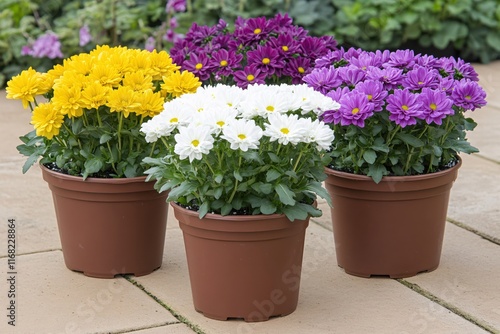 Wallpaper Mural Colorful Potted Chrysanthemums in Bright Yellow, White, Purple, and Pink Shades Torontodigital.ca