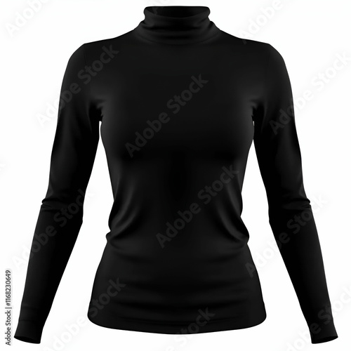 A black long sleeved female turtleneck shirt in mockup display
