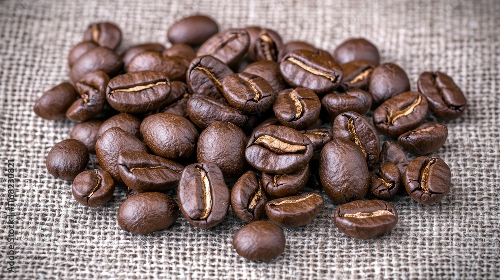 Elegant scattering of coffee beans on a natural surface still life photography rustic setting close-up view Elegant scattering of coffee beans on a natural surface still life photography rustic setting close-up view