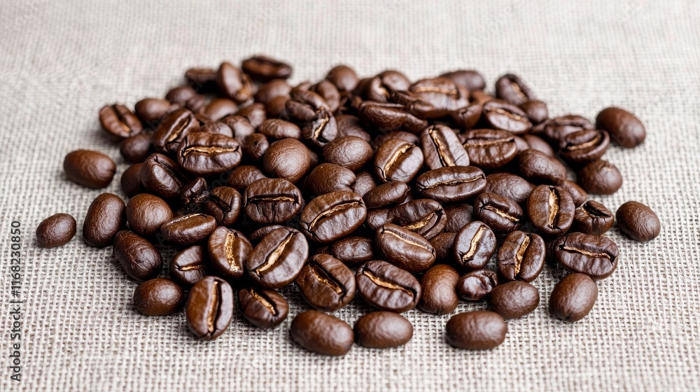 Elegant scattering of coffee beans on natural linen food photography rustic setting close-up view coffee aesthetics Elegant scattering of coffee beans on natural linen food photography rustic setting close-up view coffee aesthetics