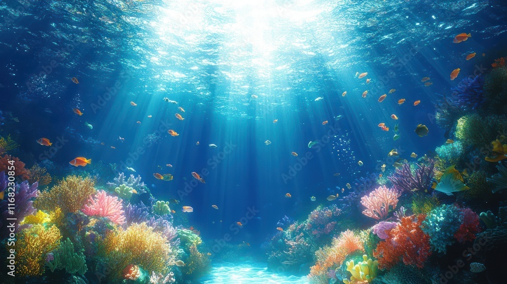 Underwater Scene Vibrant Coral Reefs Tropical Fish Sunlight Underwater Scene Vibrant Coral Reefs Tropical Fish Sunlight
