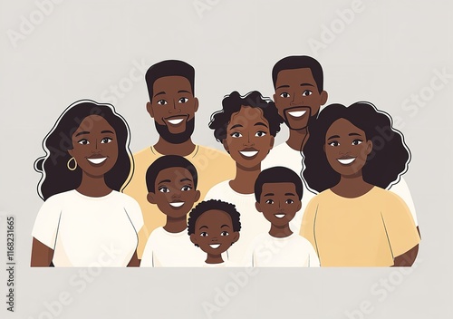 Flat Illustration of a Diverse Group of Black People Standing Together

 photo