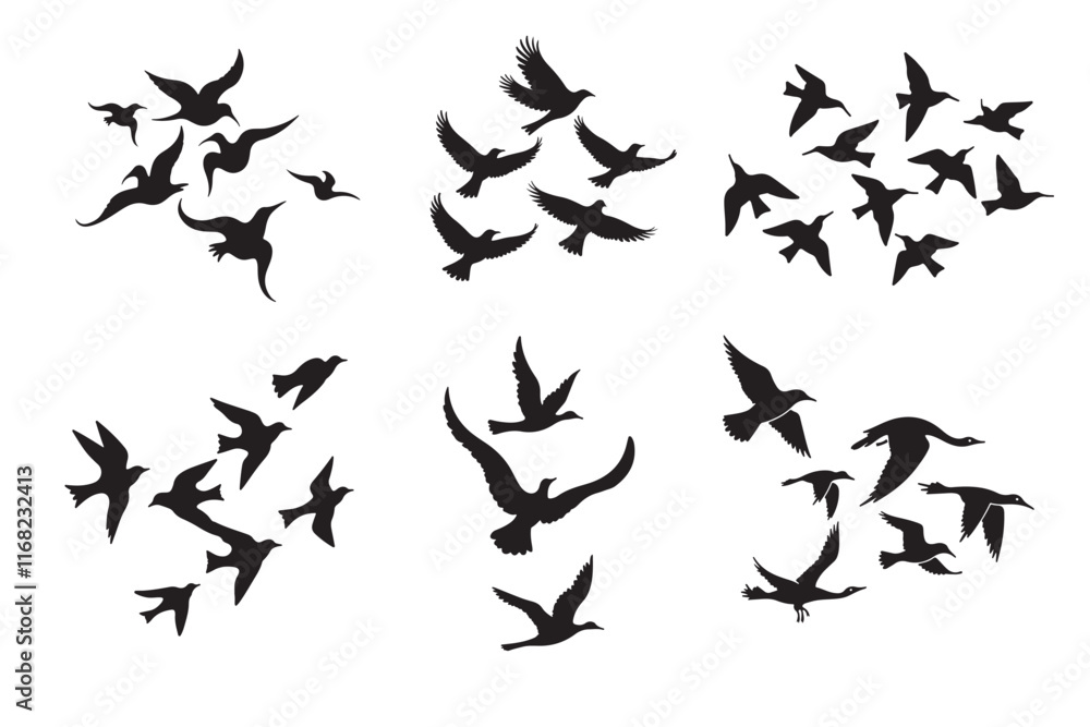 Flying Birds Sky Vector Silhouettes Flying Birds Sky Vector Silhouettes