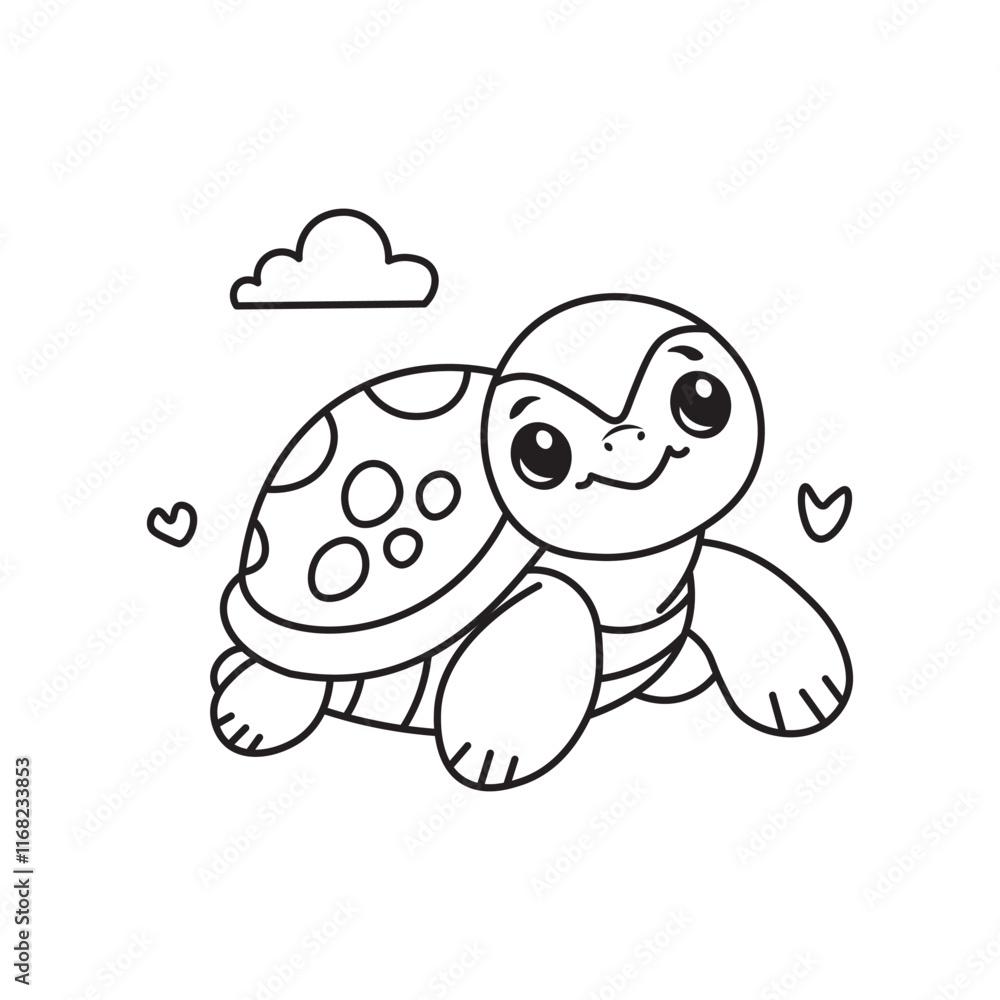 illustration of Black And White Coloring Book With Bold Lines, Cute Animal Turtle illustration of Black And White Coloring Book With Bold Lines, Cute Animal Turtle