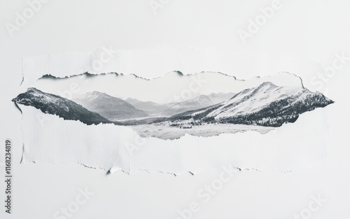 Mountainscape revealed through torn paper. photo