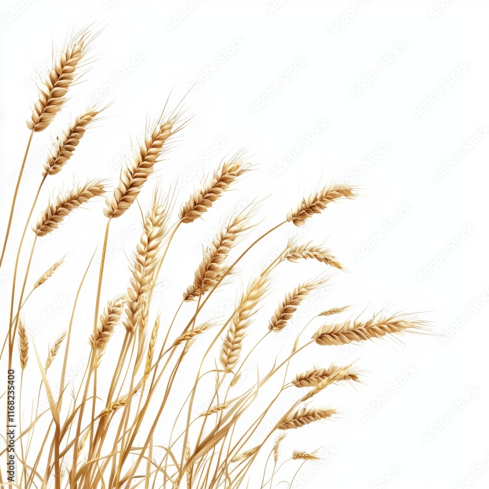 Golden Wheat Stalks Dancing in the Gentle Breeze on a Soft White Background for Nature and Agriculture Themes Golden Wheat Stalks Dancing in the Gentle Breeze on a Soft White Background for Nature and Agriculture Themes
