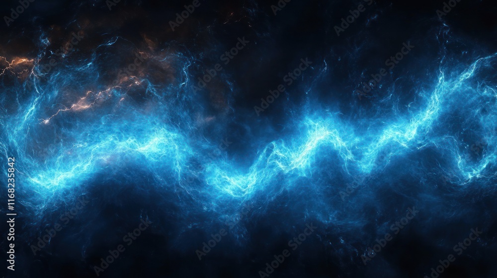 Blue Lightning Storm Abstract Expressionism with Thunder Energy Charge and Glowing Smoke Background Blue Lightning Storm Abstract Expressionism with Thunder Energy Charge and Glowing Smoke Background