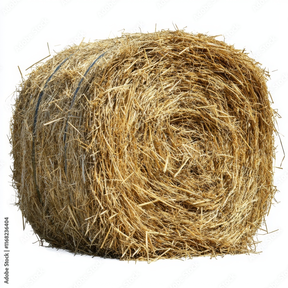 Round hay bale in bright sunlight showcasing texture and natural materials on a farm landscape setting Round hay bale in bright sunlight showcasing texture and natural materials on a farm landscape setting