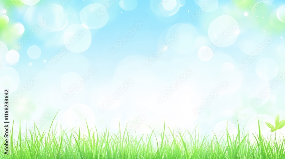 Bright and Cheerful Background with Soft Bokeh Effect and Lush Green Grass Bright and Cheerful Background with Soft Bokeh Effect and Lush Green Grass