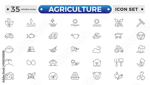 Agriculture and gardener outline icon .Growing seedlings. Set of icons. Plant shoots. Sowing seeds. Agriculture & Farming simple vector icon set. Editable stroke outline icon.
