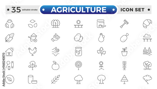 Agriculture and gardener outline icon .Growing seedlings. Set of icons. Plant shoots. Sowing seeds. Agriculture & Farming simple vector icon set. Editable stroke outline icon.
