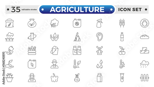 Agriculture and gardener outline icon .Growing seedlings. Set of icons. Plant shoots. Sowing seeds. Agriculture & Farming simple vector icon set. Editable stroke outline icon.
