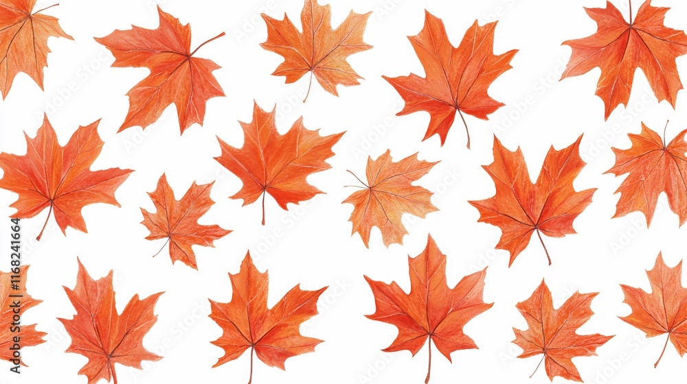 Vibrant Orange Maple Leaves Spread on a White Background in Autumn Collection Vibrant Orange Maple Leaves Spread on a White Background in Autumn Collection