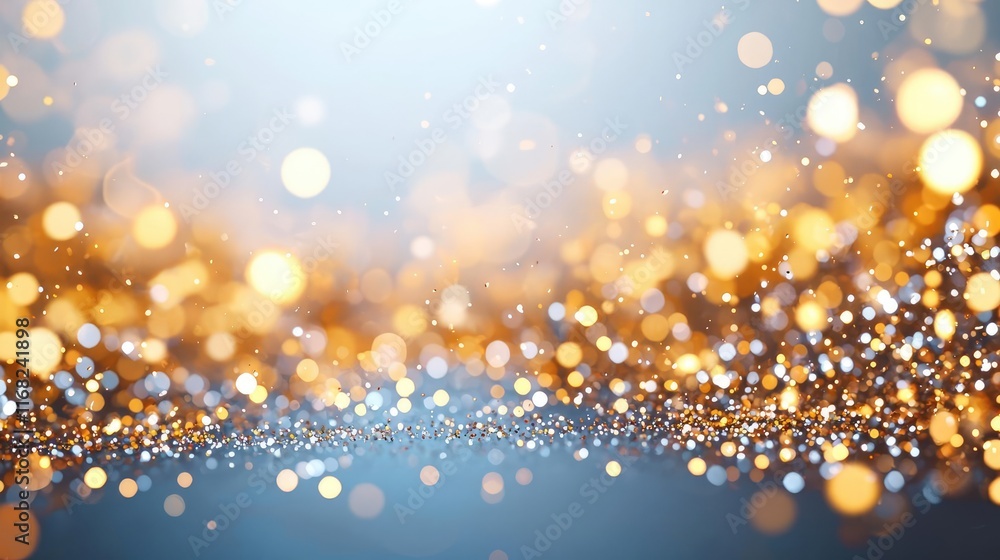Burst abstract background concept. A captivating background of shimmering gold and blue bokeh lights.