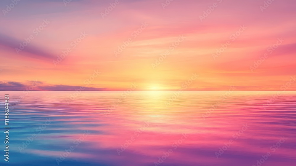 Sunset over the ocean with gradient sky colors and calm water
