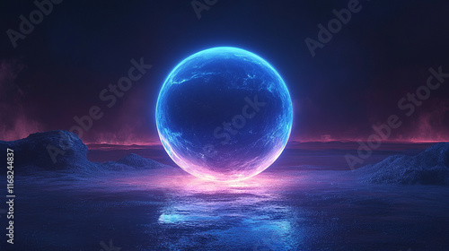 A single glowing orb floats in a dark void, symbolizing mystery, solitude, and the infinite, with space on the side to suggest the vast unknown and chaotic forces beyond its luminous presence

 photo