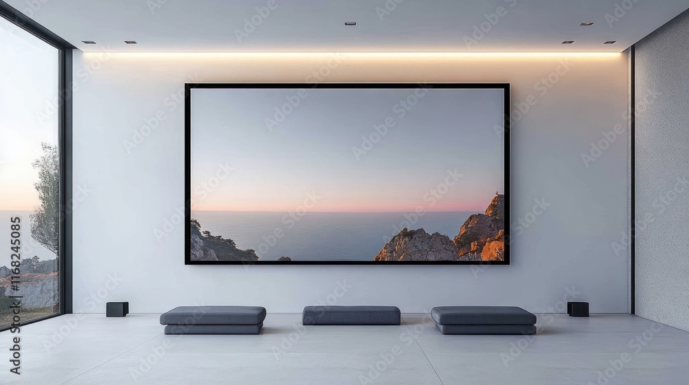 Fototapeta premium Projection Screen Minimalist Interior Design Soft Lighting Ambient Art Modern Space