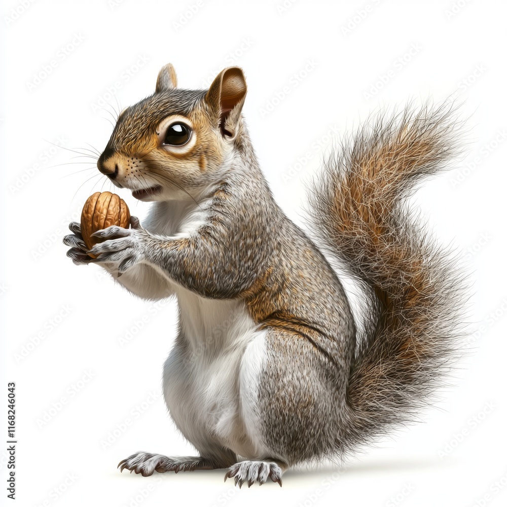 Close-up of a Grey Squirrel Holding a Walnut Against a Clean White Background Close-up of a Grey Squirrel Holding a Walnut Against a Clean White Background