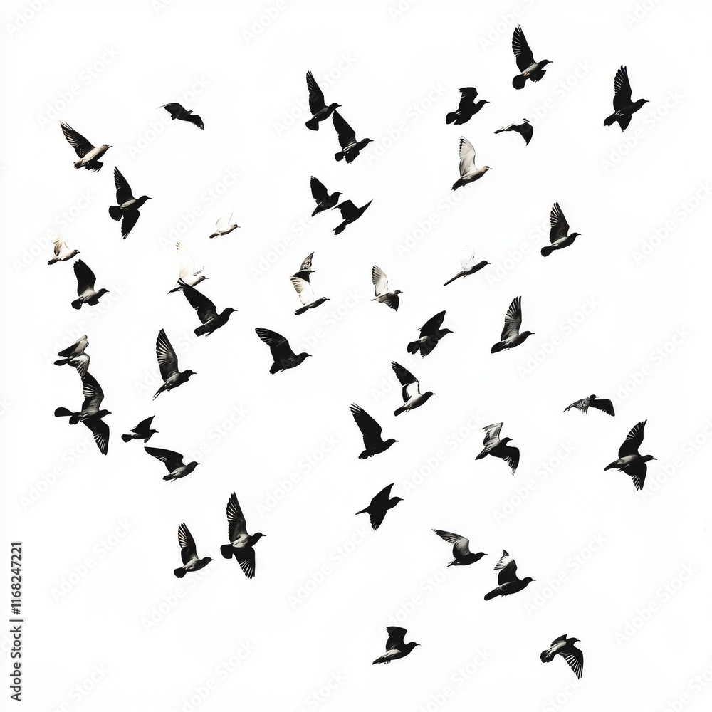 Flock of Birds in Flight Against a Bright White Sky Capturing Natural Beauty and Freedom of Avian Life Flock of Birds in Flight Against a Bright White Sky Capturing Natural Beauty and Freedom of Avian Life