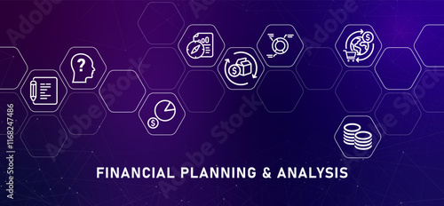 Financial planning and analysis gradient web header finance strategy plan analyzing data and report for company decision-making process