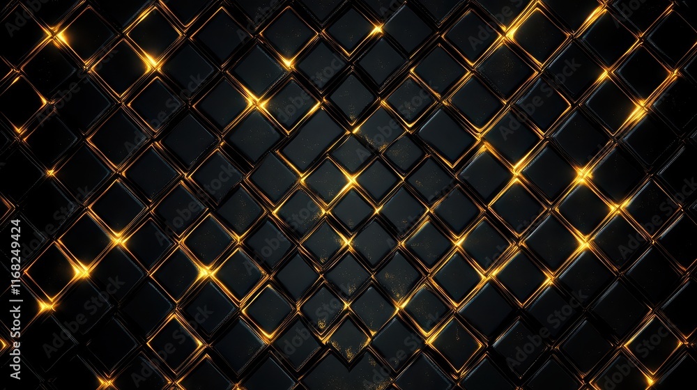 Fototapeta premium Abstract square pattern background in dark colors with glowing edges