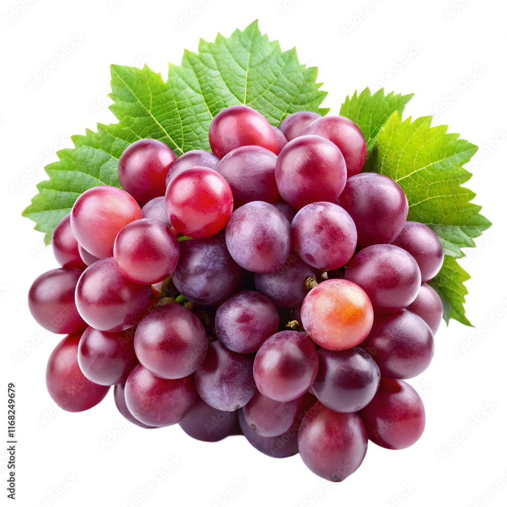 Fototapeta premium fresh red grapes with leaves isolated