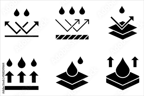 Waterproof icon set. Waterproof sign collection. Water repellent surface symbol concept on white background