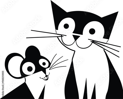 Set of black cats. Collection of silhouette of funny cats in different poses. Vector illustration isolated on white background. Drawing with children.