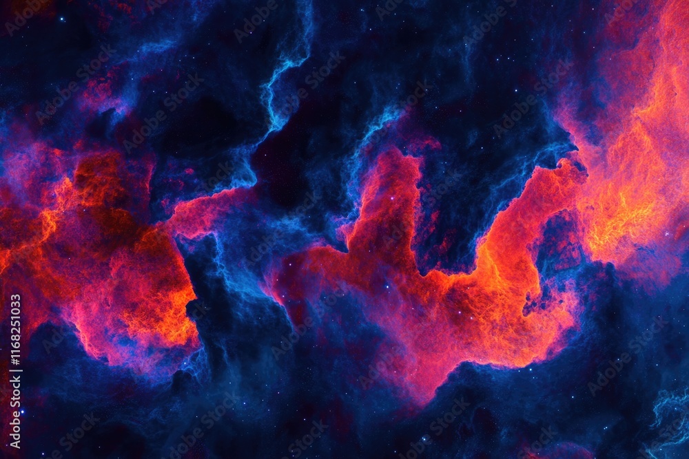 Vibrant nebula in deep space, swirling clouds of red and blue cosmic gas and dust. Vibrant nebula in deep space, swirling clouds of red and blue cosmic gas and dust.