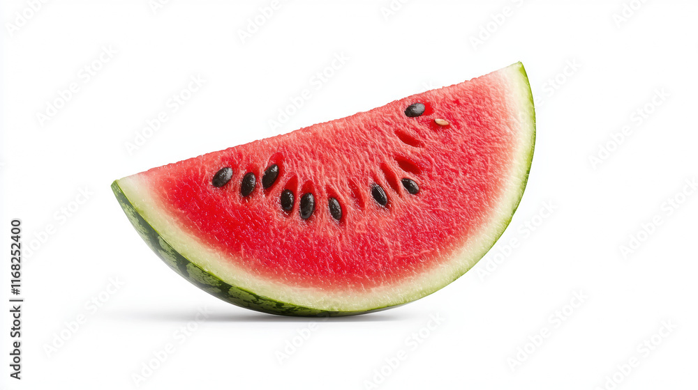 Fresh watermelon slice with bright red flesh and black seeds, perfect for summer enjoyment. This juicy fruit is refreshing treat on hot days Fresh watermelon slice with bright red flesh and black seeds, perfect for summer enjoyment. This juicy fruit is refreshing treat on hot days