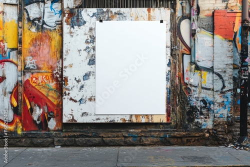 Blank poster on graffiti wall.