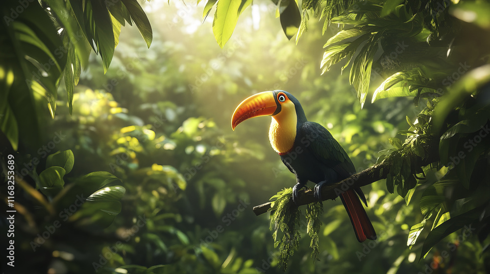 vibrant toucan with colorful beak perched gracefully in lush foliage vibrant toucan with colorful beak perched gracefully in lush foliage
