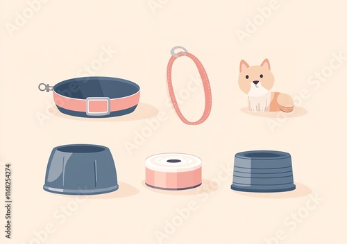 Flat Vector Illustration of Pet Accessories Including a Collar

 photo