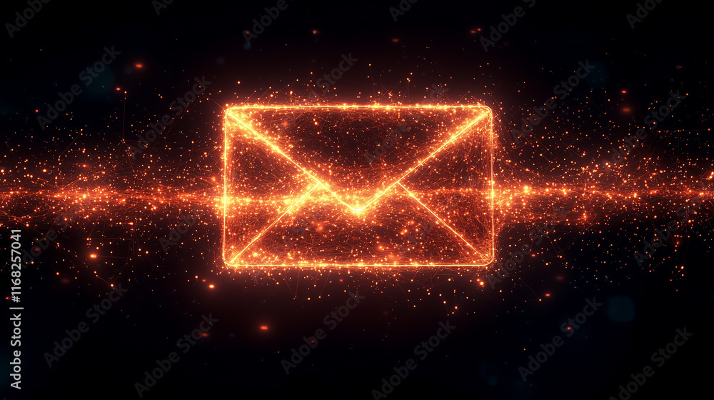 Fototapeta premium Bright glowing envelope icon symbolizing digital email communication