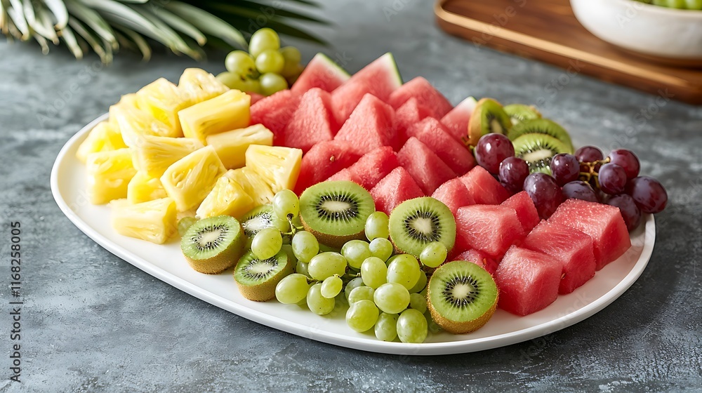 Delicious Summer Fruit Platter Watermelon Pineapple Kiwi and Grapes Delicious Summer Fruit Platter Watermelon Pineapple Kiwi and Grapes