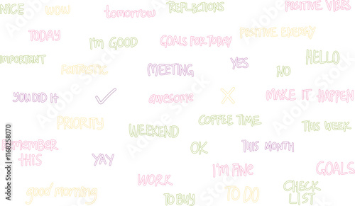 Notebook stickers. Lettering for weekly or daily planner, diary cute labels, design elements doodle collection for scrapbooking, planner and organizer