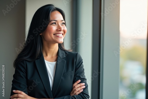 Confident Businesswoman Smiling in Office Setting, Perfect for Motivational Posters or Professional Branding Materials Free Download Confident Businesswoman Smiling in Office Setting, Perfect for Motivational Posters or Professional Branding Materials - GFXLoad