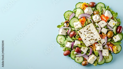 Fresh Greek Salad with Feta Cheese Cucumbers Olives and Red Onions