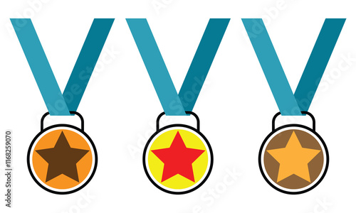 Medal icons. Modern and minimalist icon in stylish colours. Medal vector logo template. Flat design style. Champion medal icons. Vector illustration.