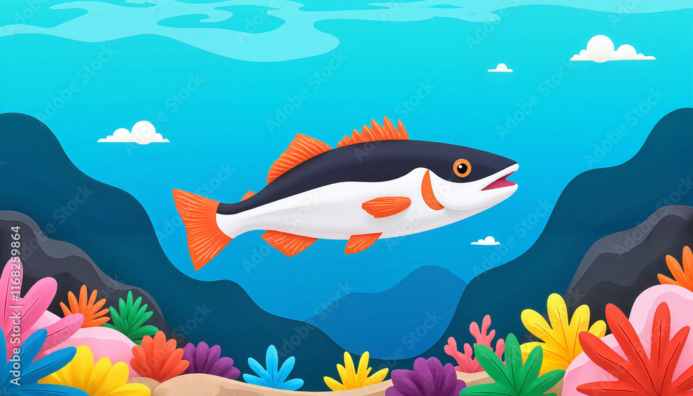 Obraz premium Vibrant wrasse fish swimming through colorful coral reef, underwater beauty