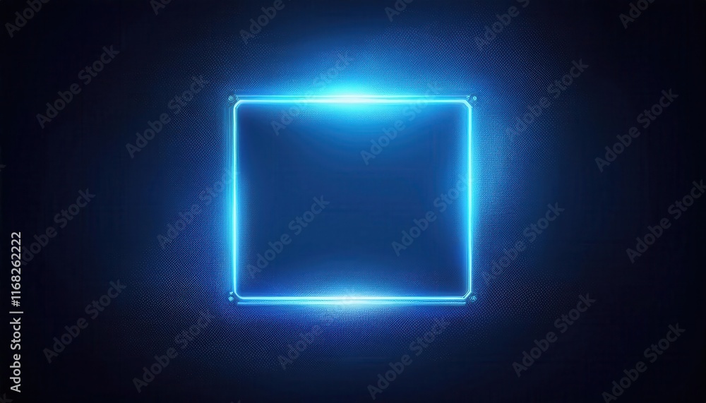 A glowing blue square frame against a dark background, creating a futuristic and digital aesthetic. A glowing blue square frame against a dark background, creating a futuristic and digital aesthetic.