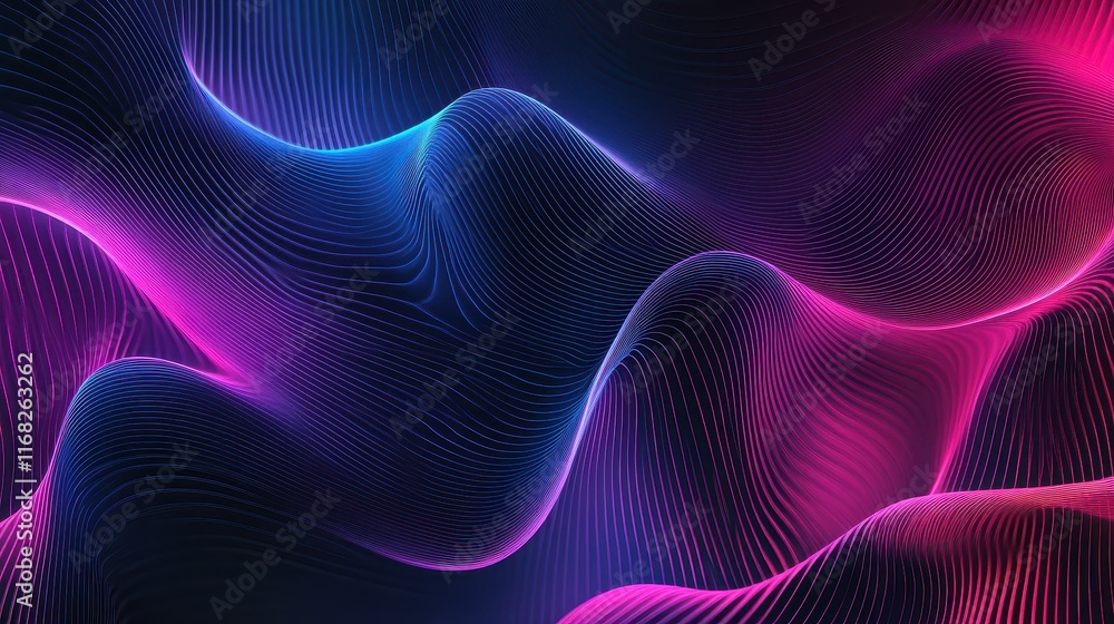 Neon pink, blue, and purple lines in a futuristic pattern against a dark background