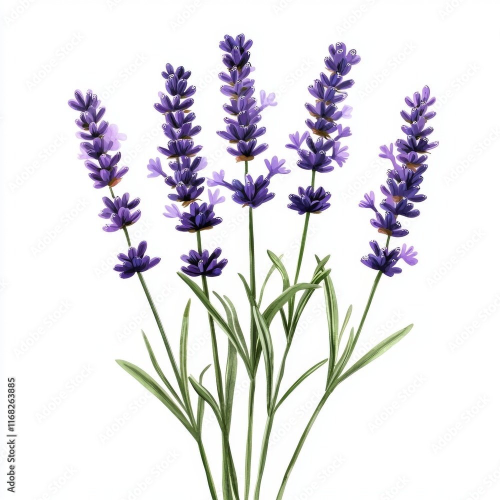 Naklejka premium Fresh Lavender Blooms on White Background for Natural Beauty and Aromatherapy Use in Interior Design and Wellness Projects