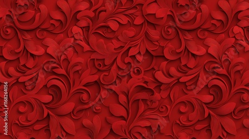 Elegant red floral pattern design, featuring intricate swirls and textures suitable for various creative projects.