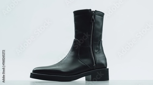 Elegant Black Leather Boot with Side Zipper photo