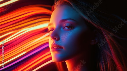 Abstract lines of light in a futuristic neon style creating a sense of movement photo